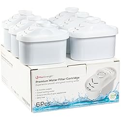 Max Strength Pro Ensemble de cartouches pour filtre à eau 6 pièces pour carafes Brita® Maxtra, 6 mois de réserve, sans BPA, convient également aux Mavea Maxtra, Elemaris, Marella, Aluna froid