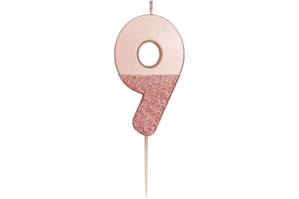 Talking Tables- Bougie numéro 9 à Paillettes en Or Rose | Décoration de gâteau de qualité supérieure Jolie, Scintillante | pour Les Enfants, Adultes, 9e, 90e, Anniversaire, Jalon