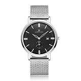 Yevita Herren Armbanduhr Zifferblatt Analog Business Edelstahl Armband mit Kalender Und Sekundenzeiger #019