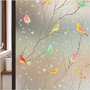 Brijex Window Privacy Film Decorative Opaque Non-Adhesive Frosted Bird Window Coverings Film Stained Cling Glass Film Removable for Bathroom Shower Door Frosted(45 X 200 cm)