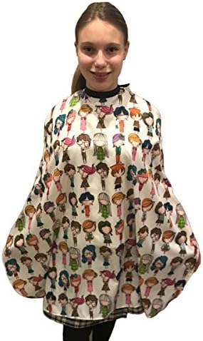 Junior Kids Childrens Unisex Hairdessing Gown Hair Cape - 'Little People' Cartoon Print (White Background)
