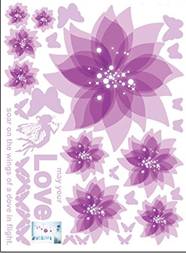 ufengke® Glück in Voller Blüte Schönen Blumen Hibiskus DIY Wandsticker,Wohnzimmer Schlafzimmer Entfernbare Wandtattoos Wandbilder, Lila - 4