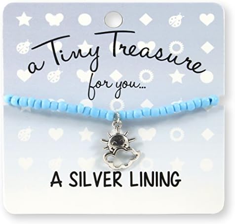 A Silver Lining Sky Blue Coloured Glass Beads and Sun and Cloud Metal Charm Tiny Treasure Gift Birthstone Bracelet Good Fortune