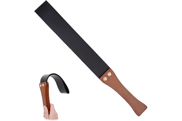OUBFUUY Pagaie en Cuir avec Manche en Bois Antidérapant, Cravache pour Chevaux, 19'' Cultures Équestres, Noir