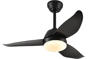 snsok Ventilateur de Plafond avec Lumiere et Télécommande, 3 Couleurs, 6 Vitesses, Ø 92 CM, Moteur DC, 3 Minuteries, Plafonnier Ventilateur avec 3 Pales Réversibles (Noir)