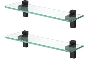 KES Duschablage Glas Glasregal Duschregal Bad Glasablage 8mm Dusche Glas Ablage Badezimmer Wandregal mit Regalhalter 40CM Wandmontage Matt Schwarz 2 Stücke, BGS3201S40-BK-P2