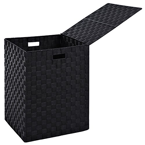 Songmics Wäschekorb, Wäschetonne aus Nylongeflecht mit Metallrahmen Schwarz 38 x 50 x 38 cm (B x H x T) LCB108