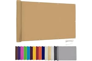 Lingle888 Balkon Sichtschutz PB2 PES blickdichte Balkonumspannung mit Ösen und Kabelbinder 8 Tage geliefert - in div.20 Größen & 14 Farben 420D(Khaki,1.1x4m)