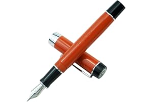 LANXIVI Jinhao 100, Penna stilografica classica in celluloide, colore arancione rosso con finiture argento, con pennino medio e convertitore, set con custodia