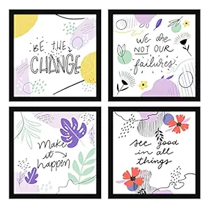 ArtX Paper Motivational Quotes Be The Change Wall Art Painting, Framed Paintings For Home Office Decor 20 X 20 inches, 10.0 X 10.0 each, Multicolor Posters With Frame, Set of 4