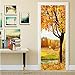 Produktbild YPS-618 Goldener Herbst Baum Blätter Natur Landschaft Wandbild 3D Tür Aufkleber PVC Selbstklebende wasserdichte Dekorative Wandtattoos Tapete 77 * 200 cm