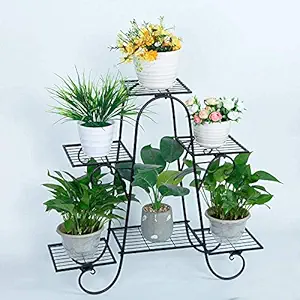 GTB Iron 6 Tier Plant Holder Pot Stand (PS-05, Black, 2, 32x10x29 Inch)