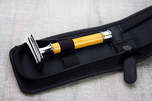 3 Piece Men's Shaving De Safety Razor in Yellow Colour. Perfect for Deep Clean Shave. Comes in a Leather Zipper Pouch… - Image 3
