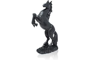 LEPENDOR Standing Horse Resin Statue Resin Standing Fighting Horse Sculpture for Home Decor Rearing Horse Art Figurine Decorative Sculpture Animal Ornament Sculpture - Black