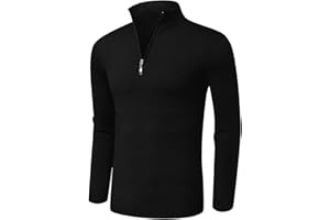 AIYINO Mens Slim Fit Casual Jumpers Quarter Zip Long Sleeve Pullover Half Zip Neck Sweaters Polo Top with Ribbing Edge
