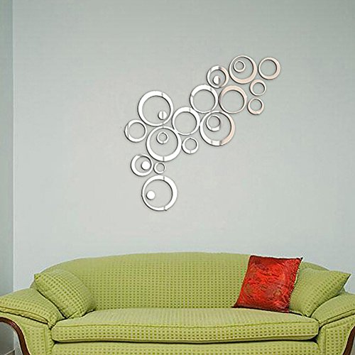 Demiawaking 24Pcs Schöne Abnehmbare 3D DIY Kristall Kreise Aufkleber Spiegel Wandaufkleber fuer Schlafzimmer ,Kinderzimmer, Wohnzimmer, Haus Dekor Silber (10) - 4