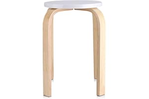 Cocoarm Natural Bent Wood Stool, Stackable Round Stool with Anti-Slip Feet, Candy Color Chair for Kitchen, Dining Room, Bedroom, Home Office and Kids Room - 30cm Seat, 45.5cm Height(White)