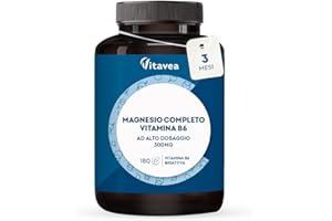 Magnesio Bisglicinato - Magnesio Completo - Integratore per Stress, Affaticamento e Crampi Muscolari - Con Vitamina B6 - 300 mg per Dose Giornaliera - Capsule Vegetali 180 - 3 Mesi - Vitavea