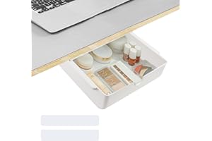 BUENTYA Boîte de Rangement Autocollante Boîte de Rangement Invisible sous la Table Organisateur de Tiroir Bureau en Plastique Tiroir Sous le Bureau pour Bureau, Salle de Classe, Salon, Étude(Blanc)