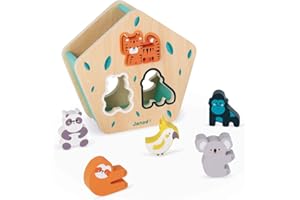 Janod - Boîte à Formes des Animaux en Bois - Jeu d'Encastrement - Jouet d'Eveil et Premier Age - Apprentissage des Couleurs et Motricité Fine - Partenariat WWF - Certifié FSC - Dès 18 mois, J08612