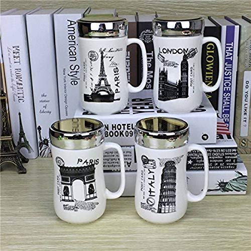 Satyam Kraft Ceramic Coffee Mug with Mirror Lid, 400 ml (Random Design)