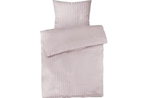 Pure Label Mako Satin Damast Streifen Bettwäsche rosa 155x220 cm mit Kissenbezug 80x80 cm aus 100% Baumwolle - Traumhaft weiches Mako Satin Bettwäsche Set in Uni