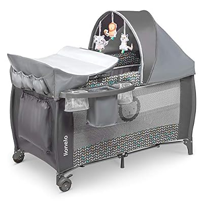 Lionelo Lo-SVEN PLUS GREY SCANDI Sven Lit de voyage 2 en 1 pour enfant Gris 60 x 120 cm 12 kg
