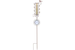 lalago Pluviomètres, Pluviomètre en Métal en Forme D'oiseau de Jardin avec Thermomètre, Pluviomètre Exterieur Pluie Tube de Mesure, Pluviomètre en Verre pour Décoration de Pelouse Cour Jardin