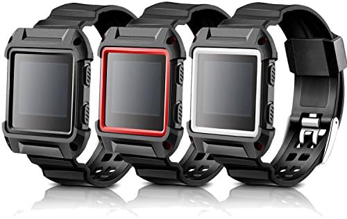 TDRTECH [3 Color Packs] Fitbit Blaze Accessory, Rugged Protective Case Cover with Strap Bands for Fitbit Blaze Smart Fitness Watch, Pack of 3, (Black, Black/Red, Black/White)