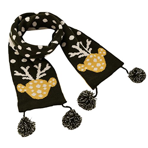 iikids®Childrens Winter Scarves Baby Girls Thick Warm Knitted Wool Neckerchief Deer Pattern and Spheres 150*20cm