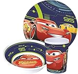  Disney Cars - Vajilla infantil con plato, cuenco para cereales y vaso (melami)