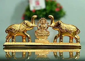 CHHARIYA CRAFTS Metal Elephant and Chandan Roli Pair With Laxmi Idol, Standard, Golden, 1 Piece