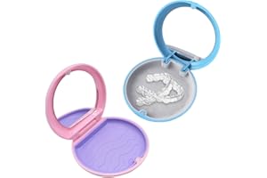 KIRZAX 2 Pezzi Porta Apparecchio Denti,con specchio,Porta Bite Dentale Portatile,Contenitore per Protesi Dentarie, Scatola per apparecchi ortodontici,per Paradenti,dentiere(Blu + Rosa)