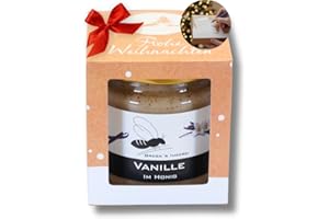 ‎GREGA´S IMKEREI Honigsüßes 1er Geschenkset von Grega’s Imkerei Weihnachts-Geschenk mit 250 g Glas mit Karton „Frohe Weihnachten“ inklusive Grußfeld, Geschenk direkt vom Imker (Vanille im Honig 250g)