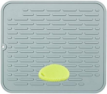 XL Premium Silicone Dish Drying Mat & Counter Protector with BONUS Scrubby |Hygienic, Antibacterial |Stable Wide Ridges | Easy To Wipe Clean & Dishwasher Safe |Heat Resistant 450º 17.8 x 15.8''