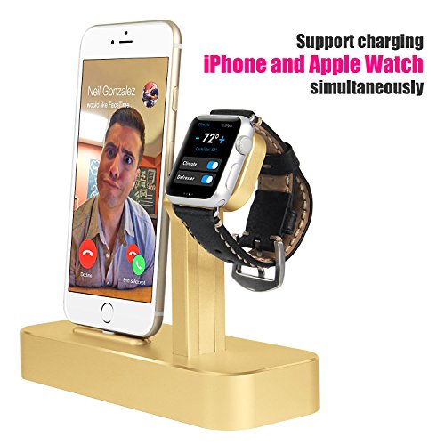 NIUTOP Apple Watch Stand, 2 in 1 Premium Aluminium Charging Dock Station Stand Halter für Apple iWatch & iPhone (iPhone 5/5 s/6/6 Plus, iWatch BASIC/SPORT/EDITION Modell) (A-Gold) - 4