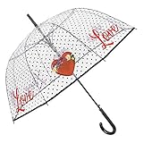 FANTASÍA CHIC: POE Transparente con estampado lunares negro con ribete a juego y corazone rojos