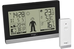TFA Dostmann Stazione Meteo Wireless Weather Boy, 35.1159.01, Temperatura Esterna/Interna, con sensore Esterno, Prevision del Tempo, Fase lunare/Tramonto, Nero