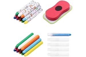 REBANKY LanYing 24 Pcs Dustless Chalk Coloured Chalk for Children with 5 Pcs Chalk Holder Twistable Chalk Dustless Non-Toxic Chalk with 1 Pcs Chalk Eraser for Chalkboard Blackboard Teachers Kids School Office