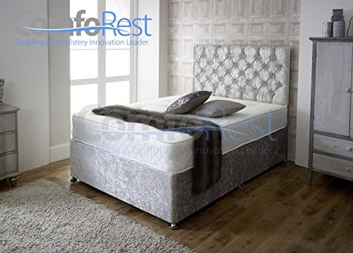 ComfoRest 4FT6 Double 4 Drawers Cream Velvet IBEX Divan Bed Set -Base, Memory Mattress, Headboard. UK