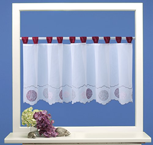 Bistrogardine Punkte ca. 155×60 cm Cafehaus Gardine transparent Voile Fenstergardine Vorhang weiß bordeaux - 2