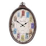 SLH Europäische Retro Wanduhr Kreative Wohnzimmer Oval Uhr Eisen Handwerk Antike Land Wand Charts