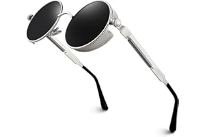 GQUEEN Retro Round Circle Polarised Steampunk Sunglasses Mens Womens UV400 Protection