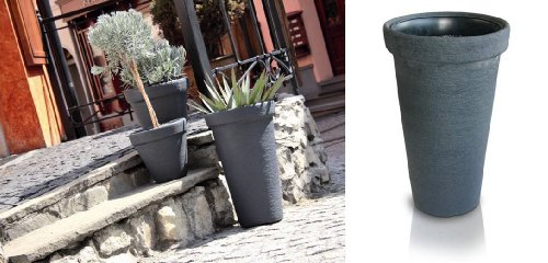 2er Set XL Flower Tower Anthrazit – 2 Pflanztöpfe mit 63 cm Höhe, 40cm Durchmesser und 36 Liter Volumen für Innen- und Außenbereiche, inkl. halbhohem Einsätzen für sauberes Bepflanzen und einfaches Umtopfen - 3