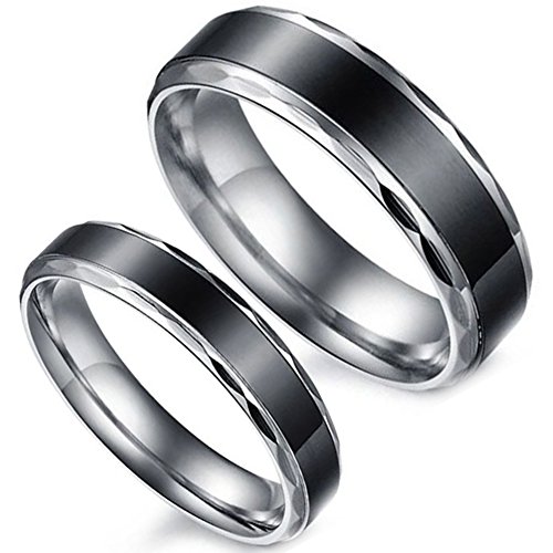 FlongoPersonalized Customization Engraving 2PCS Black Vintage Love His and Hers Stainless Steel Wedding Engagement Promise Eternity Bands Ring