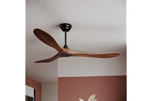 SONNI Wentylator sufitowy z pilotem zdalnego sterowania, drewno, cichy, bez oświetlenia, 3 łopatki, 5 poziomów mocy, inteligentne ustawienie czasu, silnik DC w stylu vintage, 150 cm
