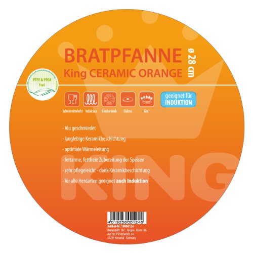 King P1248O Bratpfanne Alu geschmiedet hoch 28 cm, Keramikbeschichtung, orange - 2