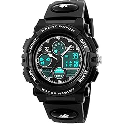 Montre Enfant Garçon Fille Adolescents Numérique Extérieur Sport Montre Multifonction Étanche Électronique Montre Numérique avec LED Lumière Alarme Et Calendrier Date pour Enfants Poi (Noir)