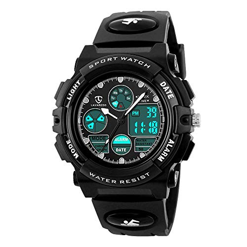 Montre Enfant Garçon Fille Adolescents Numérique Extérieur Sport Montre Multifonction Étanche Électronique Montre Numérique avec LED Lumière Alarme Et Calendrier Date pour Enfants Poi (Noir)