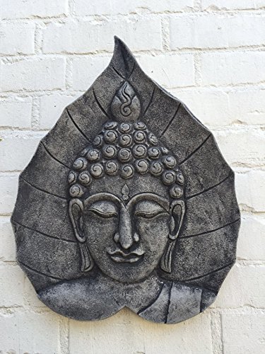Beton Wandbild Wandrelief Steinplatte Buddha Kopf Garten Deko Feng Shui 48x37cm - 2